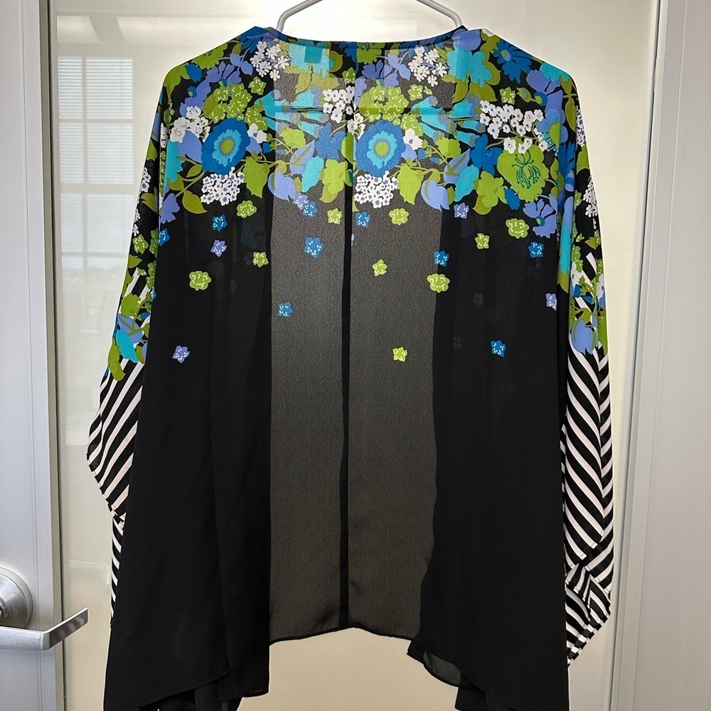 Vintage Bob Mackie Wearable Art Floral Kimono with Striped Sleeves size Large - Picture 2 of 4
